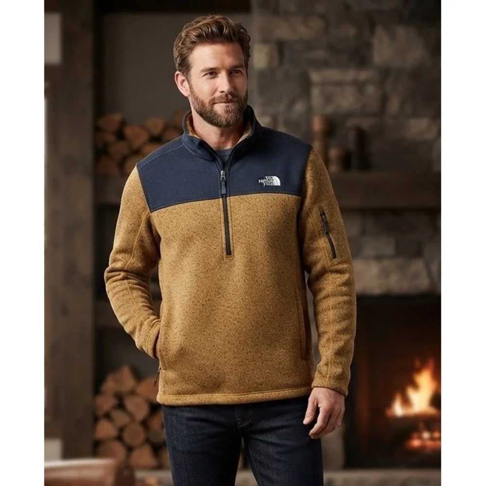 The North Face Fleece Pullover Gordon Lyons 1/4 Zip Sweater Men's XL Yellow Navy